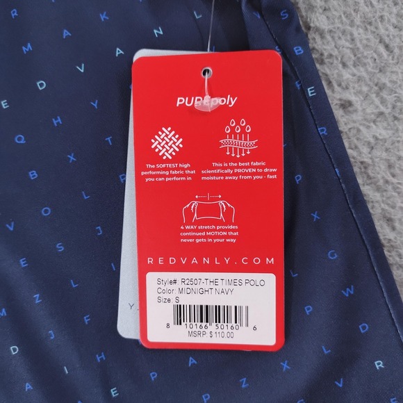 Redvanly PUREpoly Times Polo Shirt Mens Small Navy Golf Word Search R2507 - Picture 11 of 16